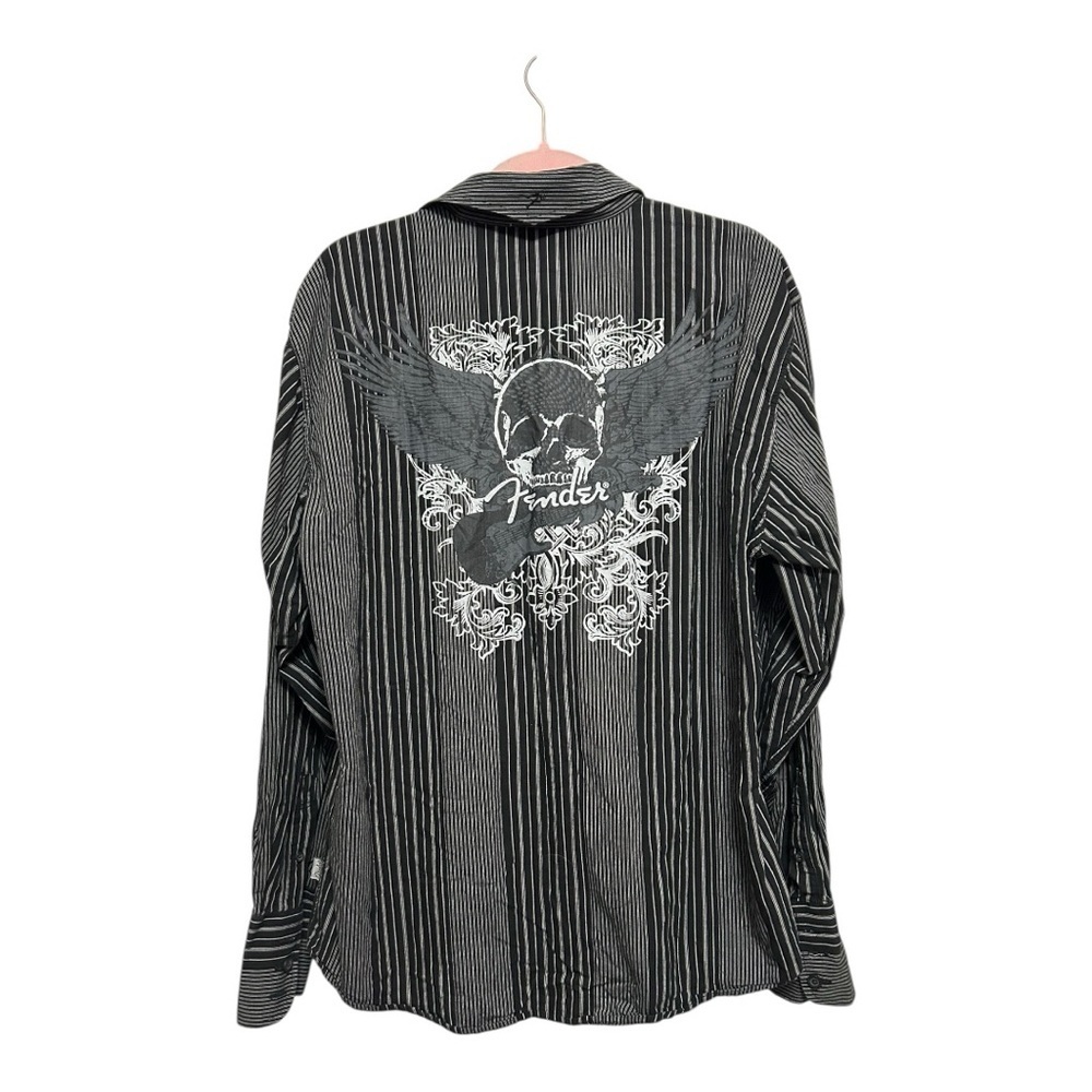Fender Skull Graphic Striped Casual Button Down Shirt Size XL